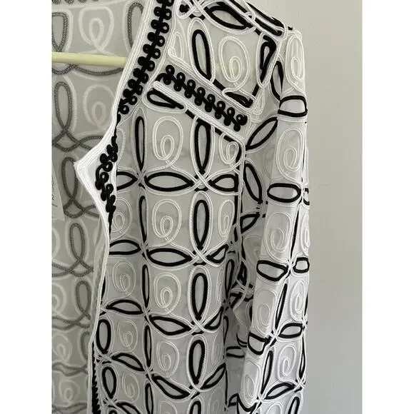 Chico's Traveler 2 (14-16) Jacket Black White Jacket Sheer Mesh Packaable NEW! - Picture 5 of 10